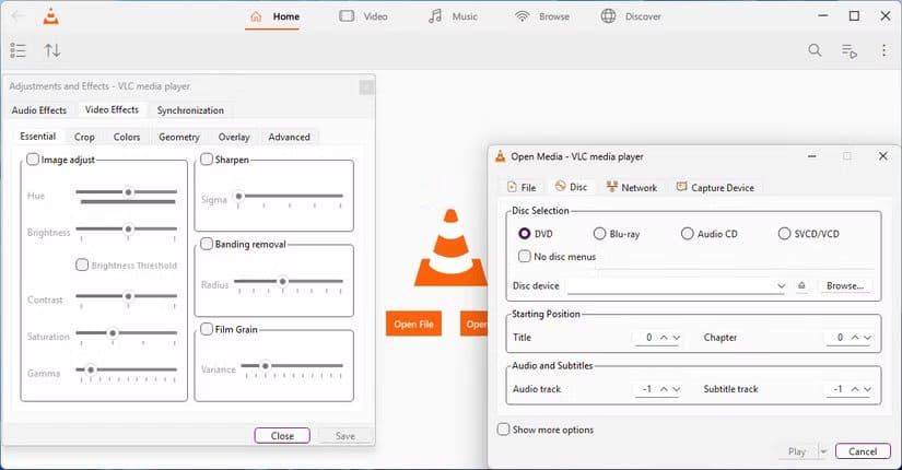 vlc-4-0-open-with-the-open-media-and-video-effects-options-menus-option أفضل تطبيقات ويندوز مفتوحة المصدر لتحسين الأداء والإنتاجية