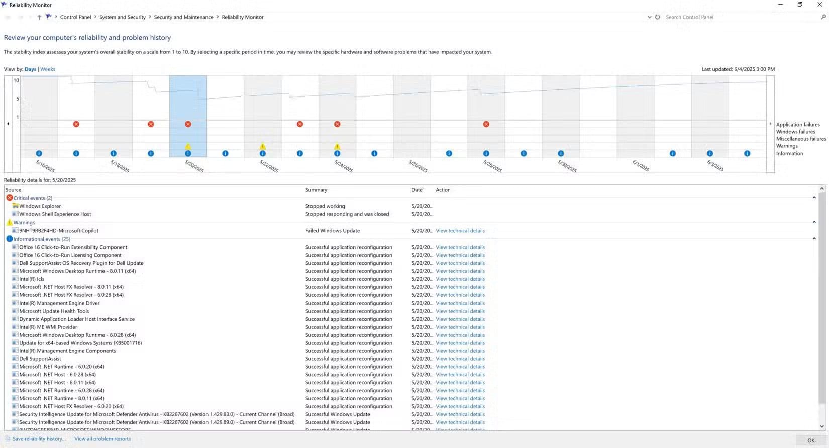 windows-reliability-monitor-events أداة مدمجة تساعدك على تشخيص مشاكل Windows 11 دون برامج خارجية