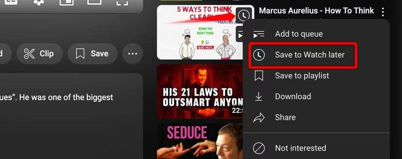 1-saving-a-video-to-watch-later-on-youtube نصائح يوتيوب الأساسية التي يحتاجها كل مبتدئ