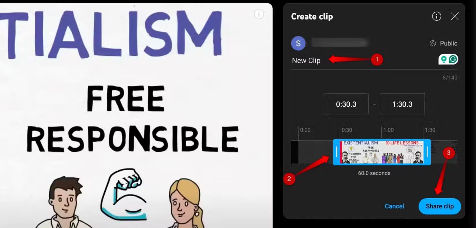 2-cutting-and-sharing-a-clip-from-a-youtube-video نصائح يوتيوب الأساسية التي يحتاجها كل مبتدئ