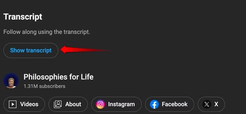 4-clicking-on-transcript-to-show-a-transcript-of-a-youtube-video نصائح يوتيوب الأساسية التي يحتاجها كل مبتدئ