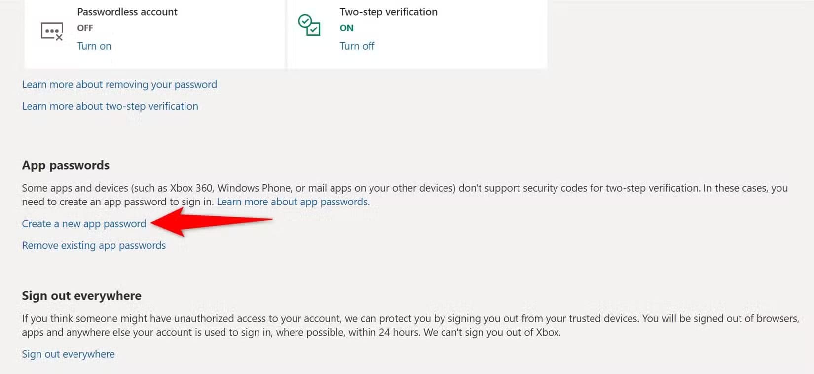 7-microsoft-create-app-password طريقة استعادة الحساب بعد توقف رمز التحقق الثنائي