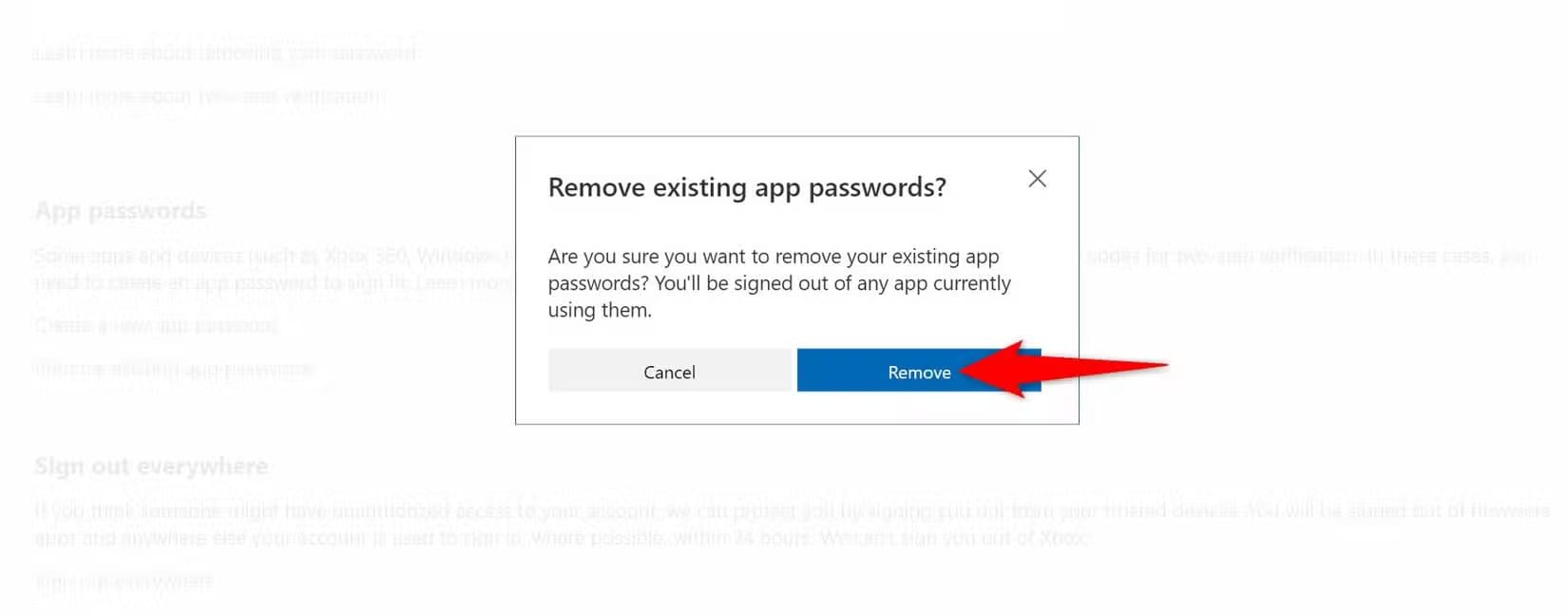 9-microsoft-delete-app-passwords طريقة استعادة الحساب بعد توقف رمز التحقق الثنائي