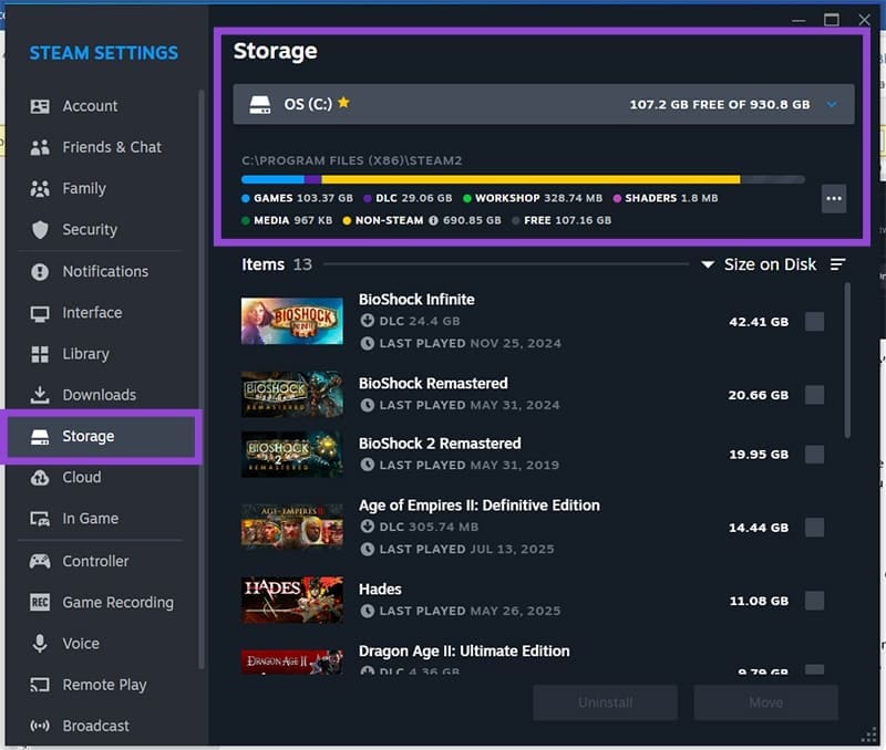 Not-Enough-Free-Disk-Space-Steam-Fix-3 خطوات حل مشكلة Steam عندما يقول لا توجد مساحة كافية