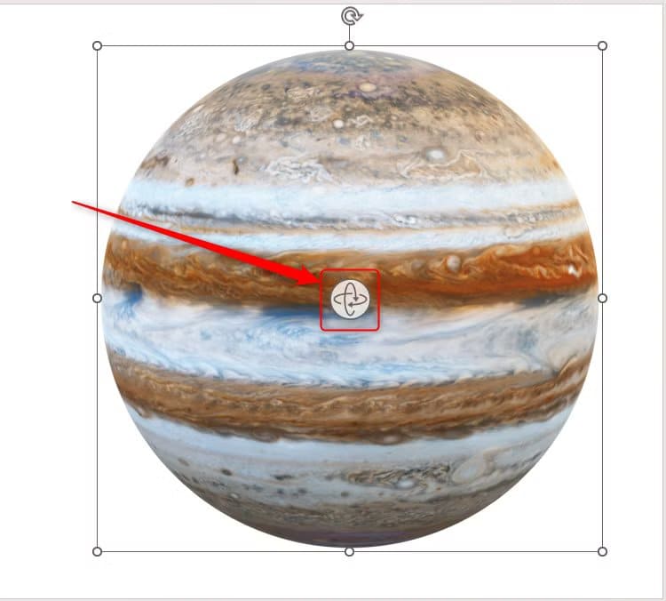 a-3d-model-of-jupiter-in-powerpoint-with-the-rotator-icon-in-the-center-highlighted طرق تجعل عرضك التقديمي في PowerPoint يبدو احترافيًا دون خبرة في التصميم