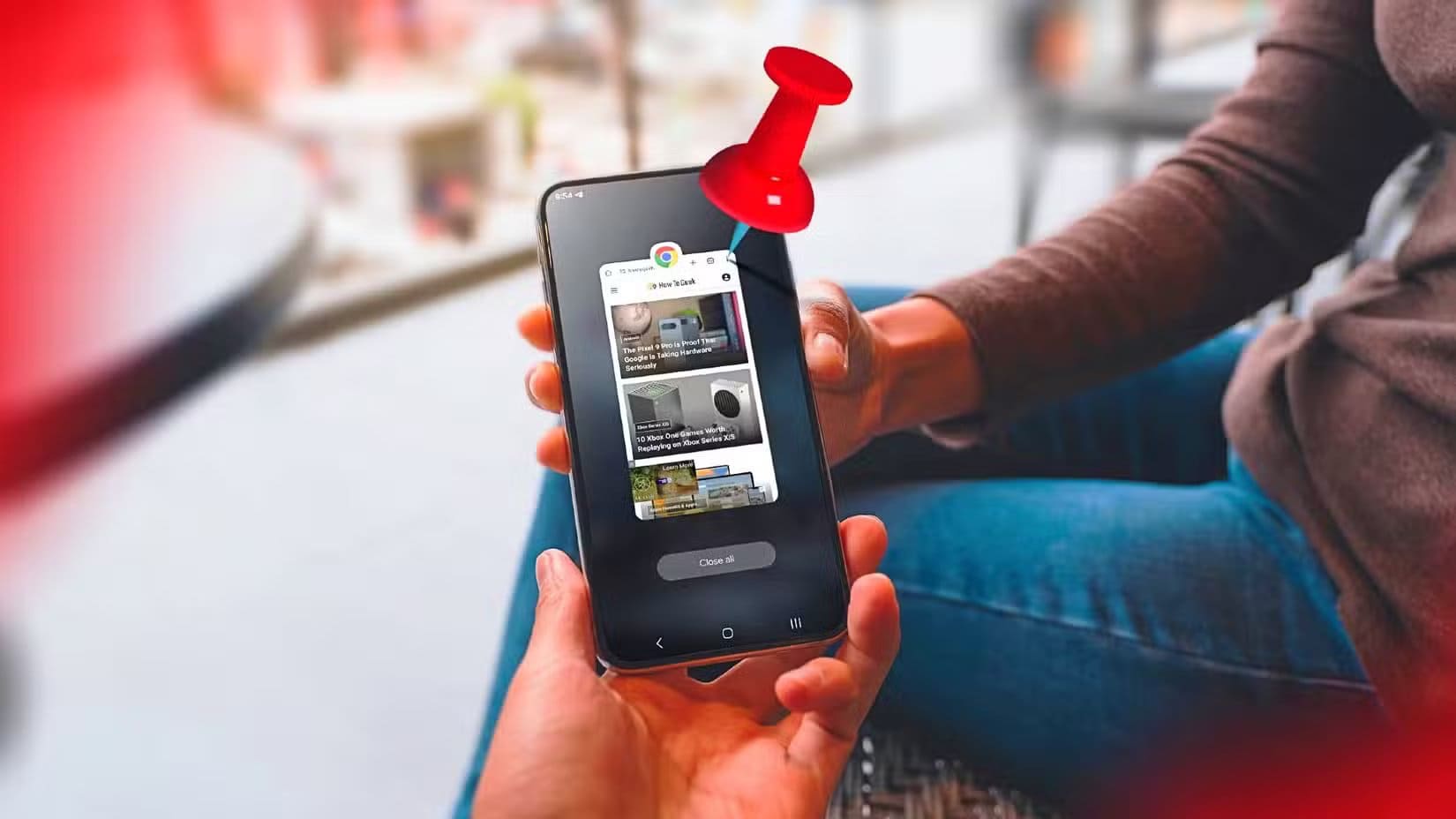 a-person-handing-a-phone-to-another-person-and-an-app-with-a-pin-on-the-phone-screen أهم ميزات Android المخفية التي يجب تجربتها