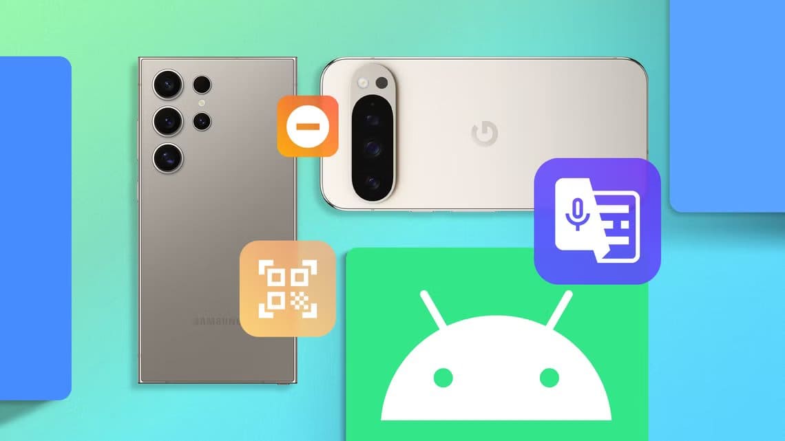 a-samsung-galaxy-and-a-google-pixel-seen-from-the-back-surrounded-by-icons-representing-android-features-on-a-colorful-gradient-background أهم ميزات Android المخفية التي يجب تجربتها