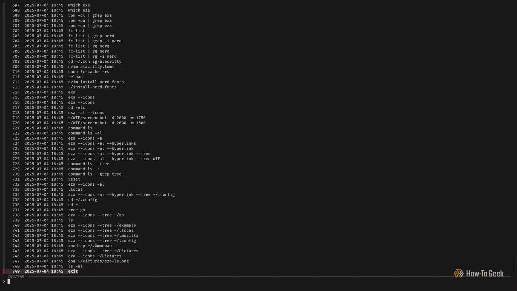 a-terminal-window-displays-a-list-of-commands-this-is-the-output-of-the-fzf-history-search-command أفضل بدائل لأوامر Linux التقليدية لتحسين تجربة سطر الأوامر