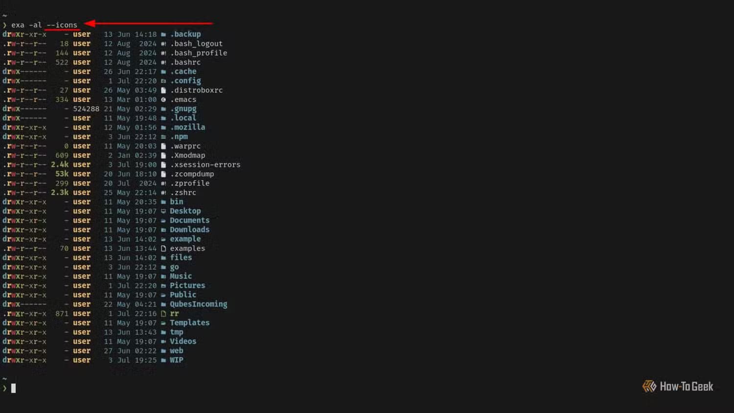 a-terminal-window-displays-a-list-of-file-names-with-icons أفضل بدائل لأوامر Linux التقليدية لتحسين تجربة سطر الأوامر