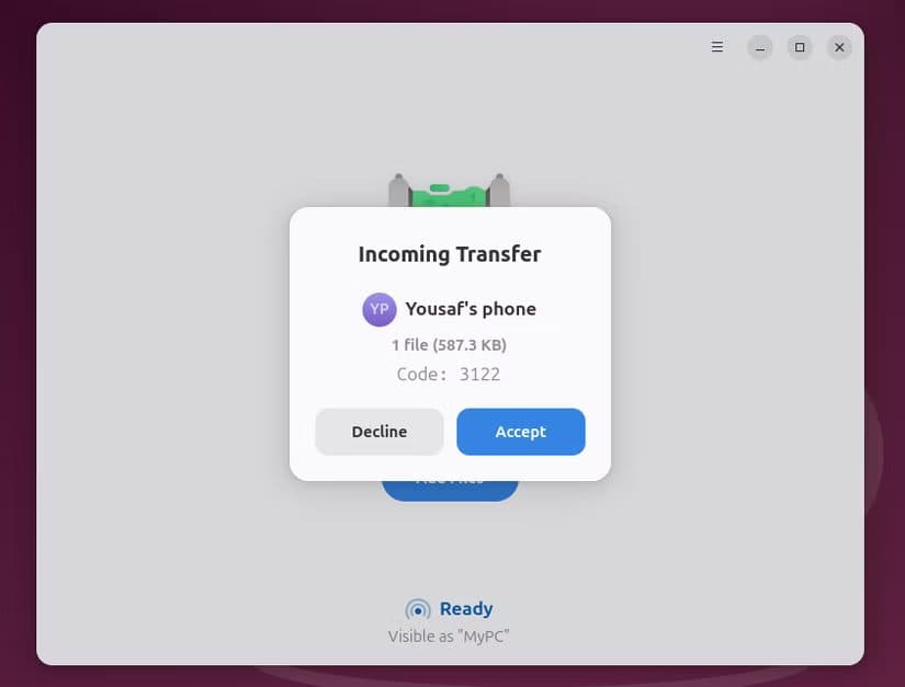 accepting-incoming-files-on-packet طريقة مباشرة لنقل ملفات Android إلى Linux دون استخدام كابلات