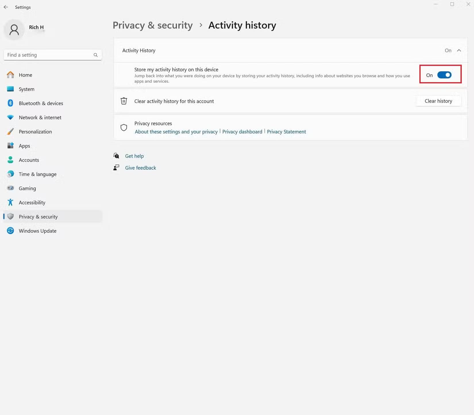 activity-history-1 إعدادات يجب تعديلها في Windows 11 لتحمي خصوصيتك