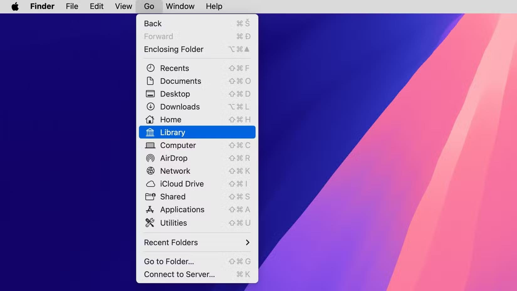 apple-macos-sequoia-finder-go-menu-library-option-selected أفضل طريقة لنقل ملفاتك بين Windows وMac بدون مشاكل تنسيق أو قراءة