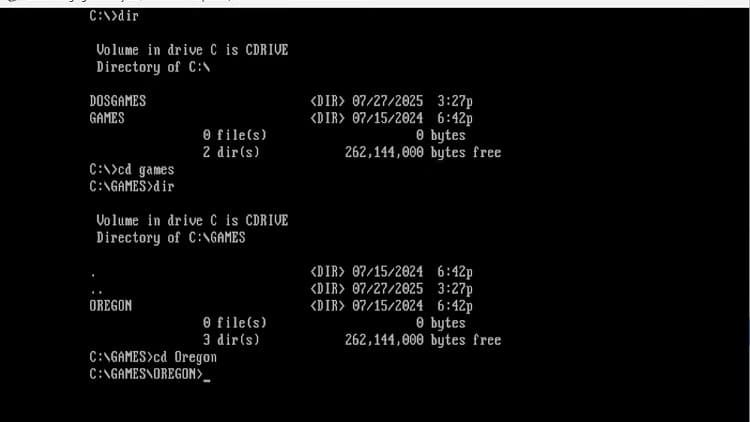 cding-into-oregon-files طريقة فعالة لتشغيل ألعاب DOS القديمة على Windows 11 بدون مشاكل توافق