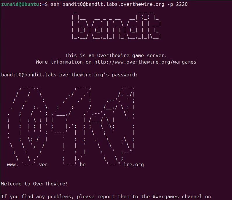 connecting-to-overthewire-bandit-server-via-ssh أفضل لعبة تفاعلية لتعلم أوامر Linux الأساسية بسرعة