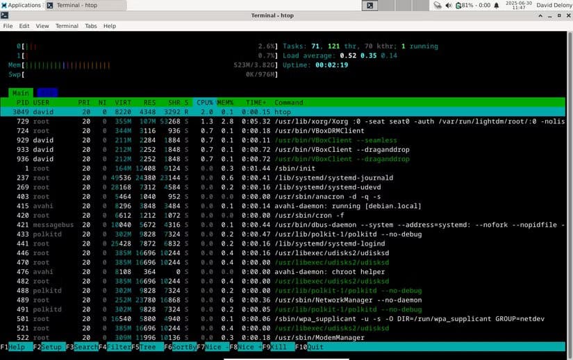 debian-xfce-htop لماذا أعتبر Xfce أفضل سطح مكتب Linux