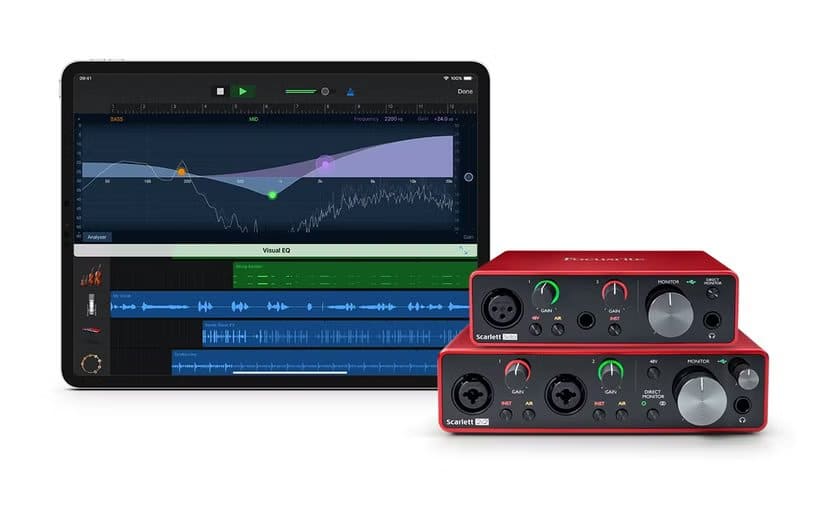 focusrite-audio-interfaces-next-to-an-ipad-pro كل ما يمكنك فعله باستخدام منفذ USB في جهاز iPad