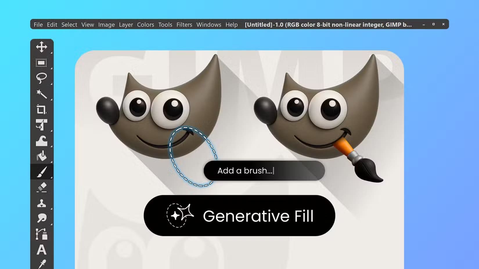 gimp-interface-featuring-a-generative-fill-button كيف أحرر صوري على Chromebook بدون Photoshop باستخدام هذه الأدوات المجانية