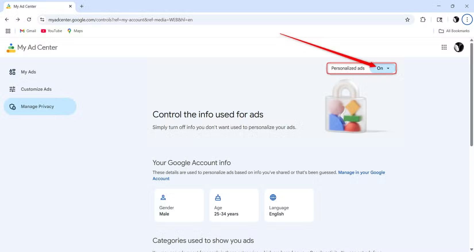 google-account-personalized-ads-on-and-off طرق تمنع جوجل من تتبع نشاطك على الإنترنت دون التضحية بالراحة