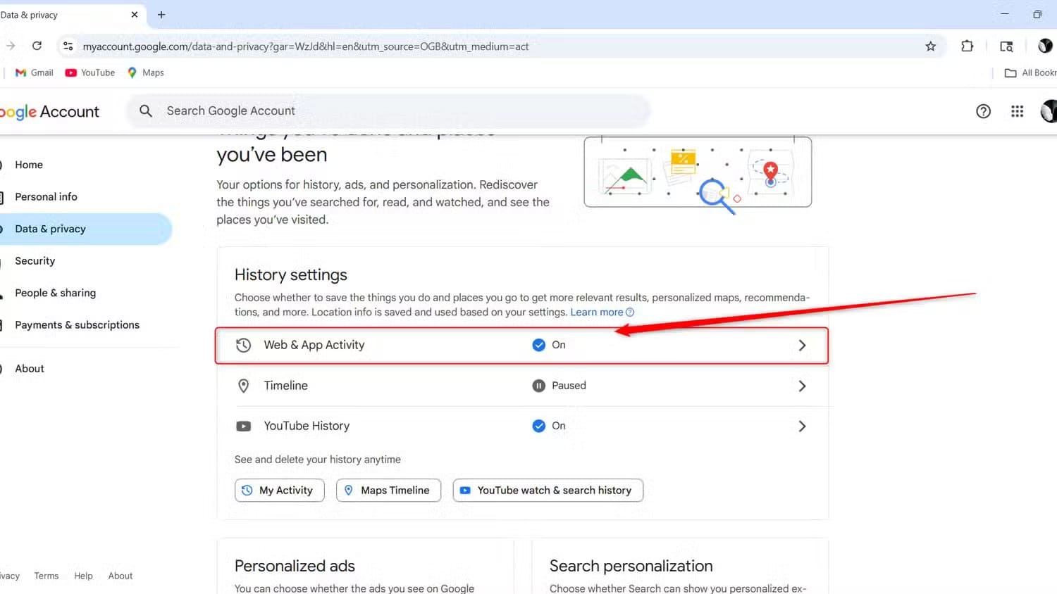 google-account-web-and-app-activity طرق تمنع جوجل من تتبع نشاطك على الإنترنت دون التضحية بالراحة