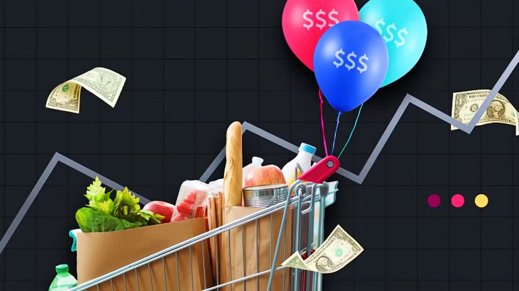 groceries-in-a-cart-in-front-of-dollars-and-a-pricepoint-going-up تطبيقات Android أثبتت فعاليتها في كسب المال بدون رأس مال
