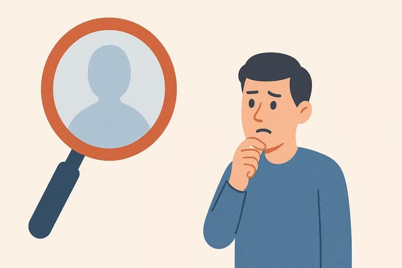 illustration-of-man-looking-at-magnifying-glass-with-anonymous-silhouette كيف تعرف أنك محظور على وسائل التواصل الاجتماعي