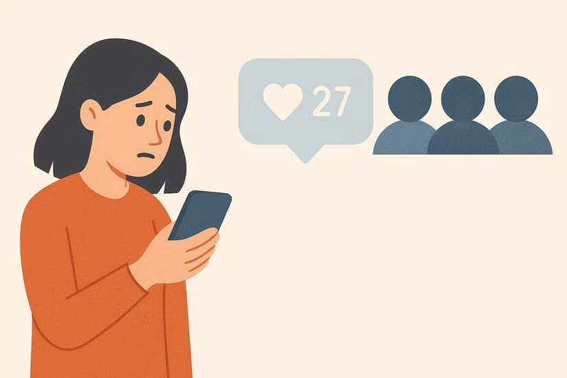 illustration-of-woman-looking-at-limited-interaction-on-social-media كيف تعرف أنك محظور على وسائل التواصل الاجتماعي