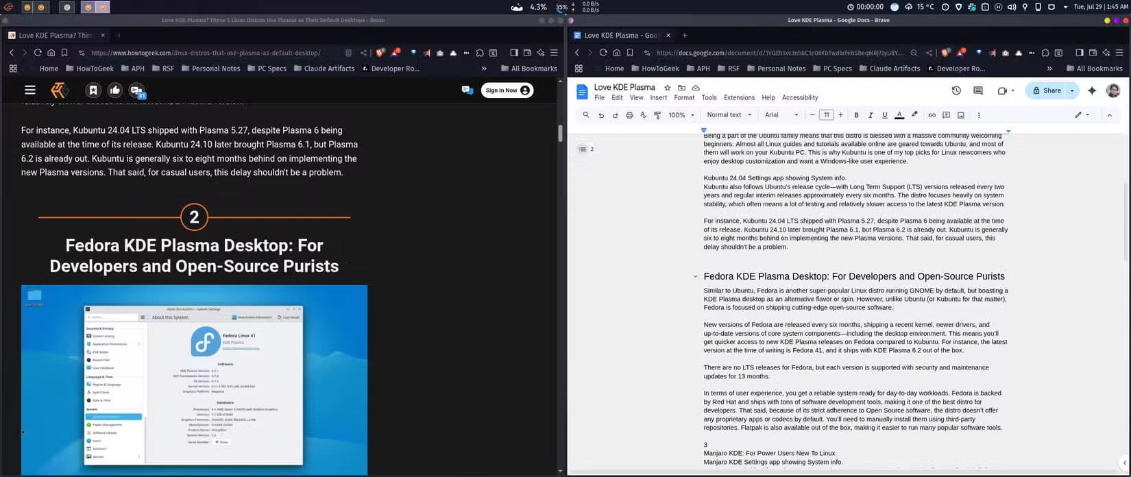 image-of-two-windows-opened-side-by-side-on-an-ultrawide-monitor-with-empty-space-in-the-middle ميزات في KDE Plasma تعزز إنتاجيتك وتمنحك تحكمًا أوسع في Linux