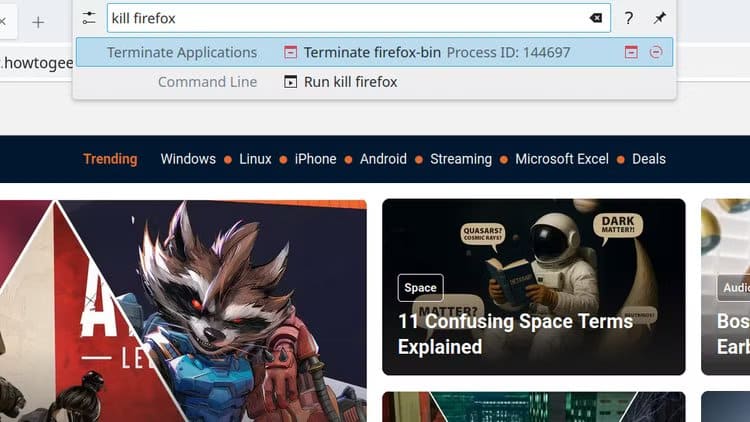 krunner-launcher-with-kill-command-options-for-the-search-term-firefox ميزات في KDE Plasma تعزز إنتاجيتك وتمنحك تحكمًا أوسع في Linux