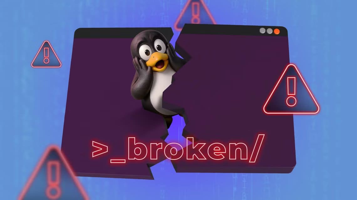 linux-mascot-broken-terminal تعلم استخدام Terminal في Linux بدون أخطاء مدمرة