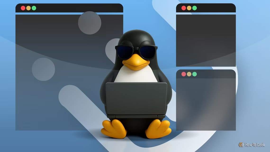 linux-mascot-wearing-sunglasses-and-using-a-laptop-surrounded-by-floating-windows-with-the-i3-window-manager-logo-in-the-background-1 أشياء مهمة يجب أن تعرفها قبل استخدام Linux لأول مرة