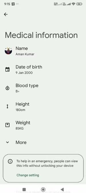 medical-information-section-in-the-personal-safety-app إعدادات طوارئ يجب تفعيلها فورًا على كل هاتف Android لحمايتك في المواقف الخطيرة