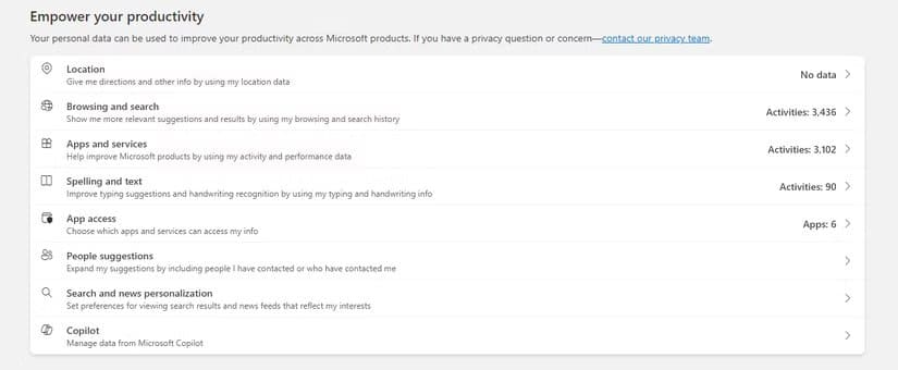 microsoft-privacy-dashboard-options طريقة معرفة كل البيانات التي تجمعها Microsoft عنك وحذفها بالكامل