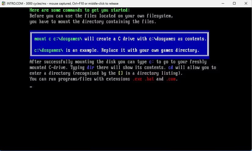 mount-dos-window طريقة فعالة لتشغيل ألعاب DOS القديمة على Windows 11 بدون مشاكل توافق