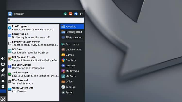mx-linux-menu أسهل توزيعات Linux مناسبة للمبتدئين