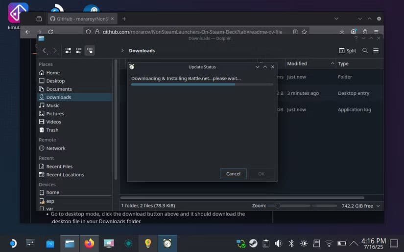 nonsteamlauncher-downloading-battle-net طريقة تشغيل World of Warcraft على Steam Deck بدون مشاكل