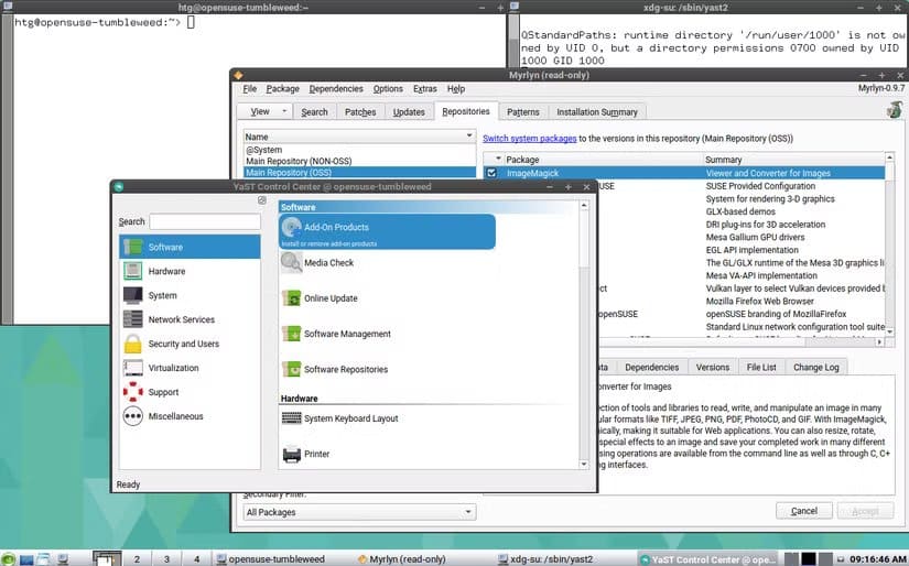 opensuse-with-the-generic-icewm-desktop-and-several-applications-open ما يميز openSUSE ويجعلها تنافس أقوى توزيعات Linux