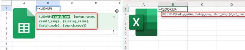 pop-up-tips-in-sheets-and-excel-that-display-the-syntax-for-the-xlookup-function متى يكون Google Sheets أفضل من Microsoft Excel