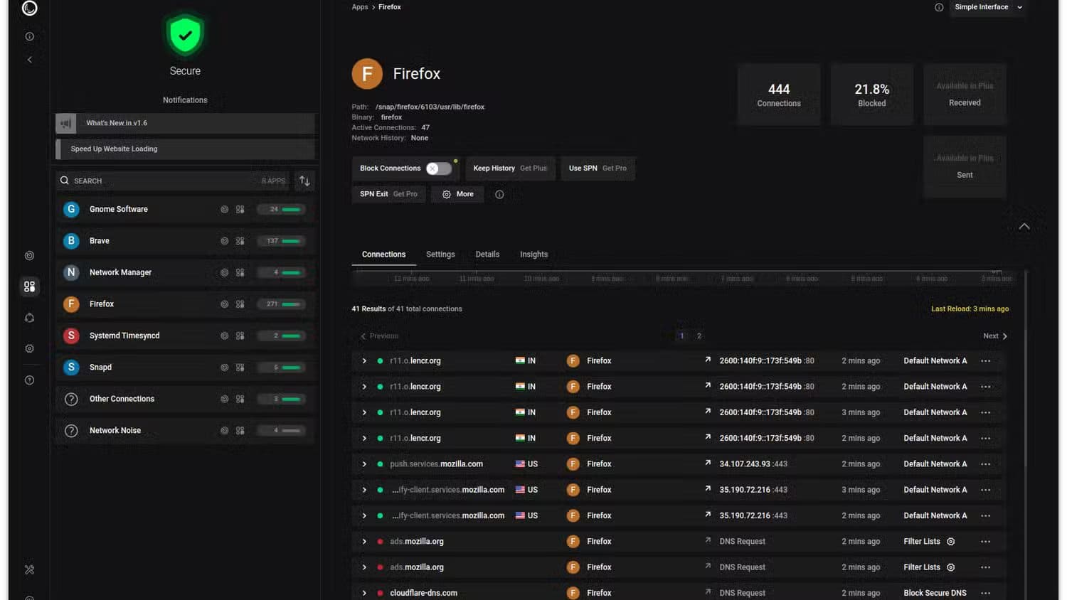 portmaster-checking-what-servers-firefox-is-connecting-to تشغيل كل البرامج المهمة على Linux باستخدام هذه الحلول العملية