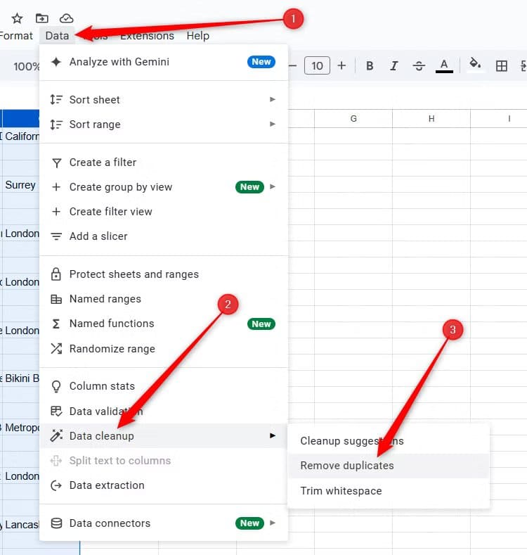 remove-duplicates-is-selected-in-the-data-tab-in-google-sheets تحويل صورة تحتوي على جدول إلى Google Sheets بسهولة