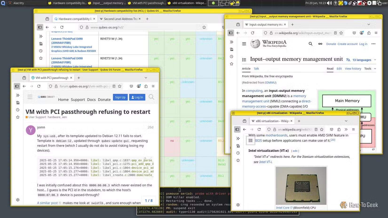 several-browser-windows-are-open-on-a-qubes-desktop-that-indicate-a-busy-research-session-the-topic-for-research-is-virtualization-hardware لماذا قد تكون Qubes Linux خيارًا غير مناسب لك