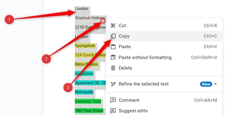 some-text-in-google-docs-is-highlighted-and-copy-is-selected-in-the-right-click-menu تحويل صورة تحتوي على جدول إلى Google Sheets بسهولة