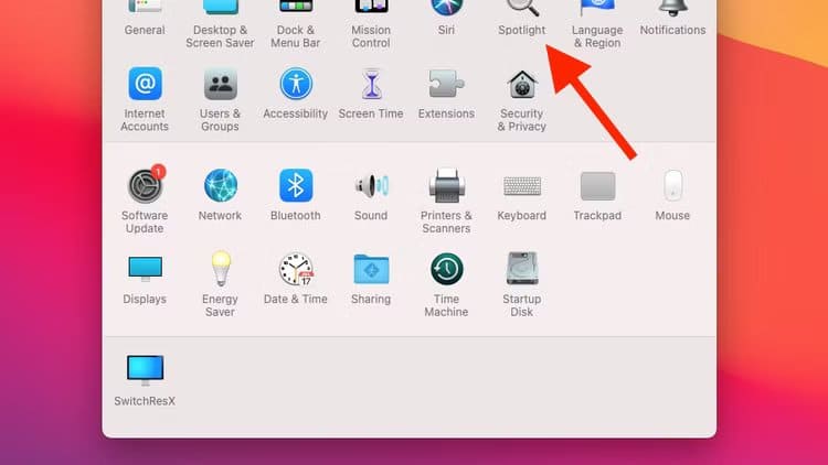 spotlight-in-system-preferences-on-macos-big-sur حل مشكلة اختفاء التطبيقات من Spotlight في Mac