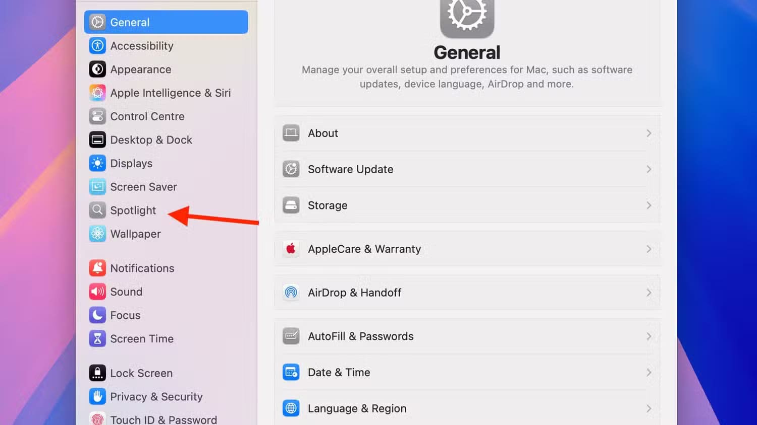 spotlight-menu-in-system-settings-on-mac حل مشكلة اختفاء التطبيقات من Spotlight في Mac