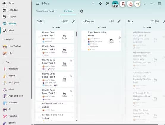 super-productivity-boards-kanban-view بديل مجاني مفتوح المصدر يغنيك عن تطبيقات الإنتاجية المدفوعة