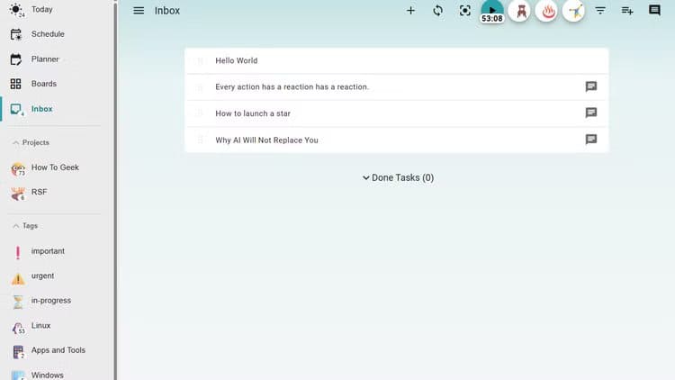 super-productivity-inbox-board بديل مجاني مفتوح المصدر يغنيك عن تطبيقات الإنتاجية المدفوعة