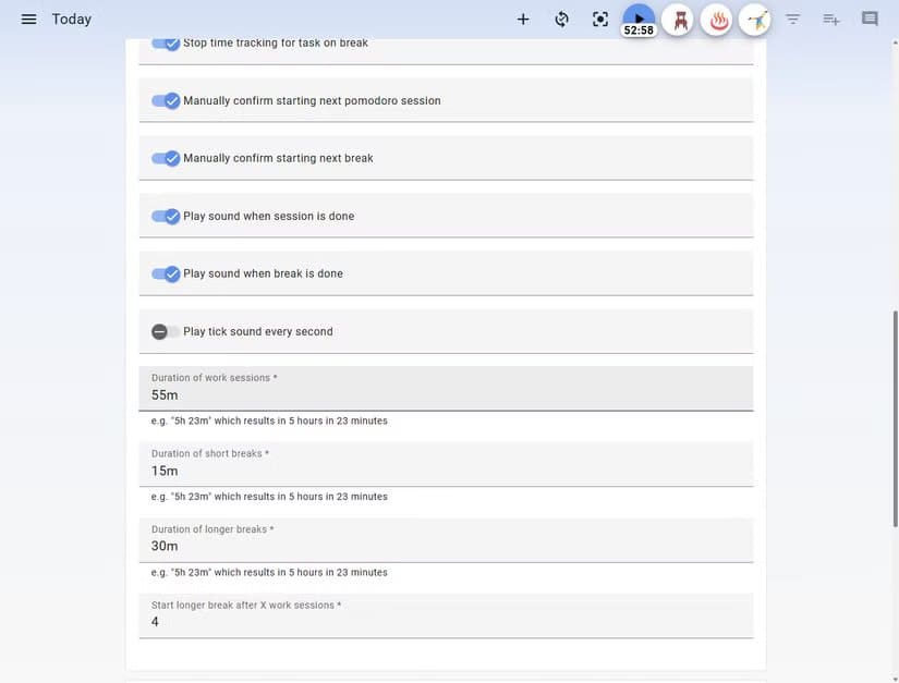 super-productivity-pomodoro-timer-settings بديل مجاني مفتوح المصدر يغنيك عن تطبيقات الإنتاجية المدفوعة