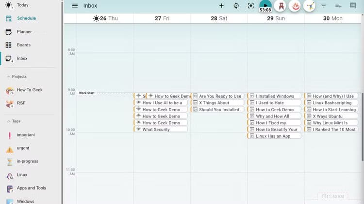 super-productivity-task-schedule-view بديل مجاني مفتوح المصدر يغنيك عن تطبيقات الإنتاجية المدفوعة