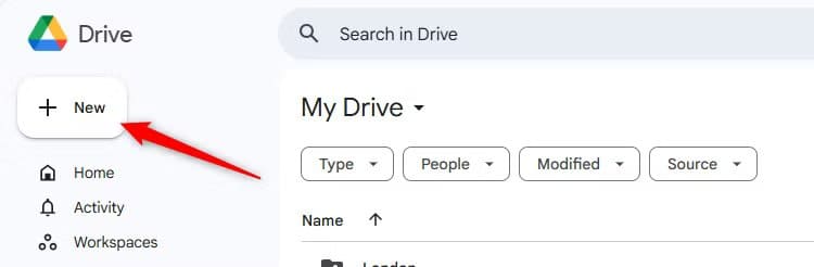 the-new-button-in-google-drive-is-selected تحويل صورة تحتوي على جدول إلى Google Sheets بسهولة