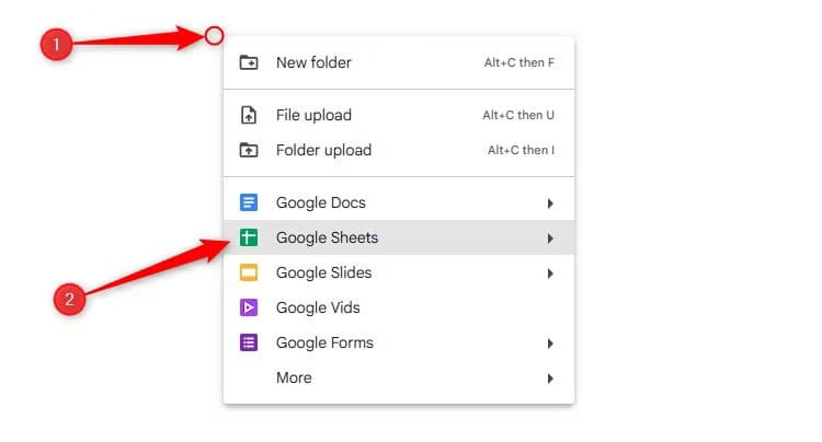 the-right-click-menu-in-google-drive-is-expanded-and-google-sheets-is-selected تحويل صورة تحتوي على جدول إلى Google Sheets بسهولة