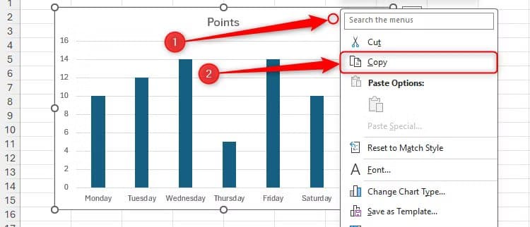 the-right-click-menu-on-a-chart-in-excel-is-expanded-and-copy-is-selected طرق تجعل عرضك التقديمي في PowerPoint يبدو احترافيًا دون خبرة في التصميم